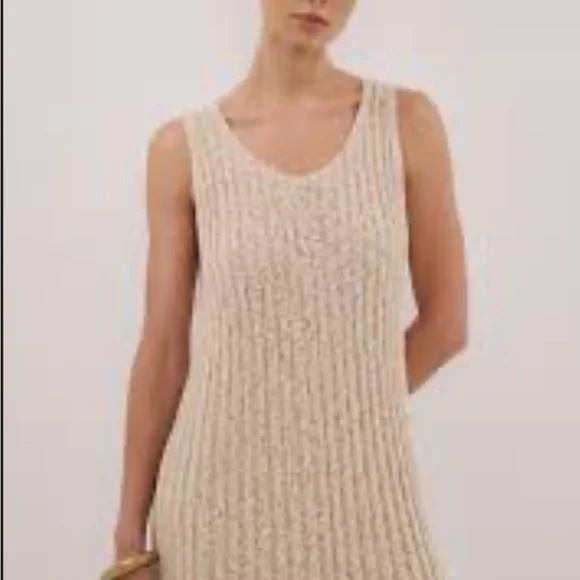 Luxurious Cream Ribbed Woven Viscose Sleeveless Long Swim Coverup Stretchy NWT - Picture 7 of 9